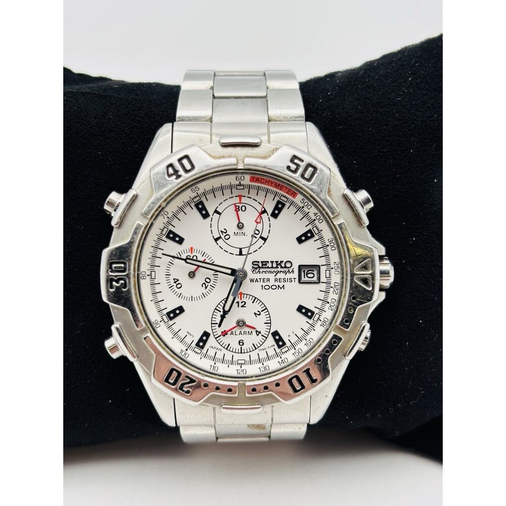 Seiko Diver 7t32-7f69 Mens Wristwatch Vintage 1998 Alarm Chronograph White.